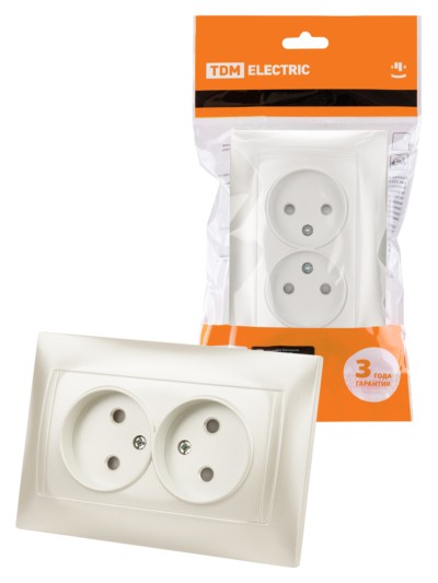 Розетка двойная 2П 10А 250В с защитными шторками  перламутр “Лама” TDM