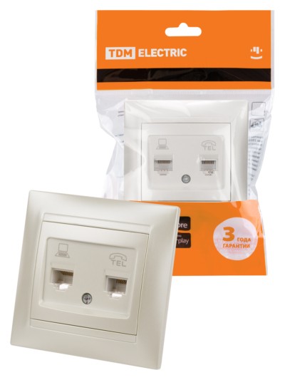 Розетка ТФ RJ11 + ПК RJ45 перламутр “Лама” TDM