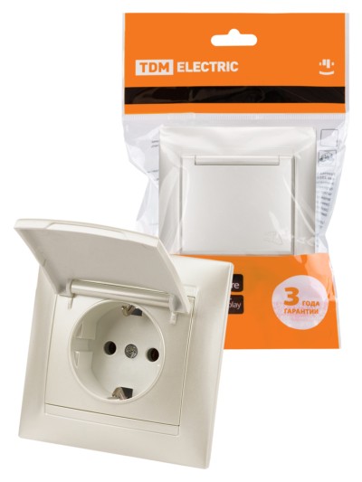 Розетка 2П+З 16А 250В  IP44 с крышкой перламутр “Лама” TDM