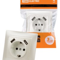 Розетка 2П+З 16А 250В + 2 USB порта 2,1А 5В перламутр “Лама” TDM