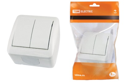 Выключатель 2кл. ОУ IP44 10А белый Селигер TDM