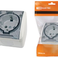 Розетка 2П+3 открытой установки IP54 16А с прозрачной крышкой белая “Селигер” TDM