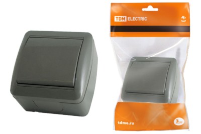 Выключатель 1кл. ОУ IP44 10А серый Селигер TDM