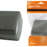 Выключатель 1кл. ОУ с подсветкой IP44 10А серый Селигер TDM