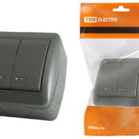Выключатель 2кл. ОУ с подсветкой IP44 10А серый Селигер TDM