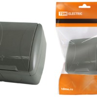 Розетка 2П+3 открытой установки IP54 16А с крышкой серая “Селигер” TDM