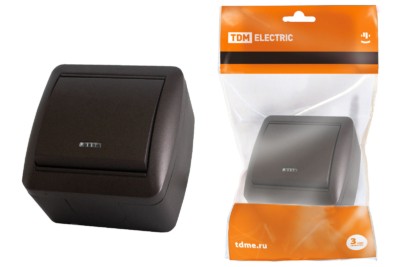 Выключатель 1кл. ОУ с подсветкой IP44 10А шоколад Селигер TDM