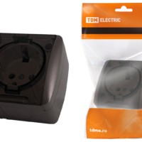 Розетка 2П+3 открытой установки IP54 16А с прозрачной крышкой шоколад “Селигер” TDM