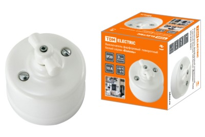 Выключатель фарфоровый поворотный с ручкой (бантик) 10А белый Болонь TDM