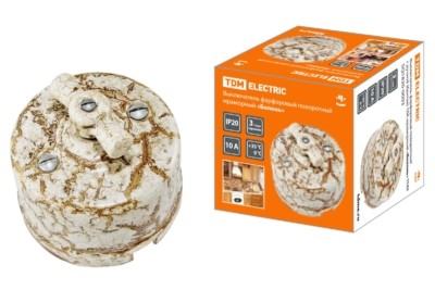 Выключатель фарфоровый поворотный с ручкой (бантик) 10А мраморный Болонь TDM