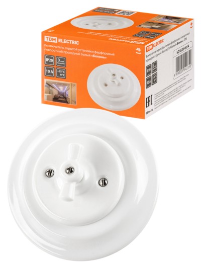 Выключатель СУ фарфоровый поворотный проходной с ручкой (бантик) 10А белый Болонь TDM