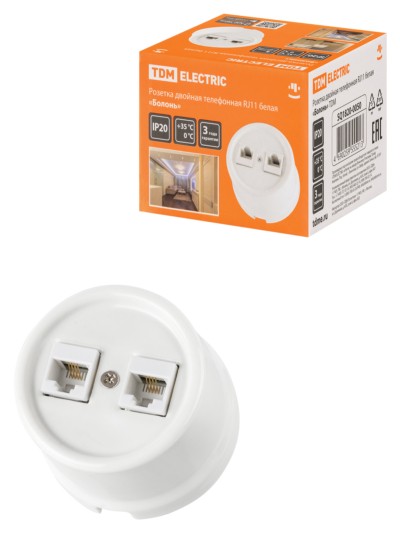 Розетка ТФ двойная RJ11 белая «Болонь» TDM