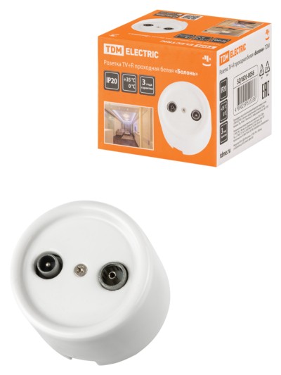 Розетка ТВ+R проходная белая «Болонь» TDM