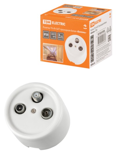 Розетка ТВ+R+ SAT проходная белая «Болонь» TDM