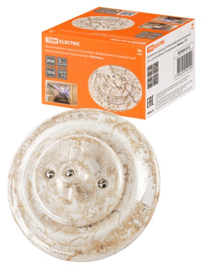 Выключатель 2кл. СУ фарфоровый поворотный с ручкой (бантик) 10А мраморный Болонь TDM