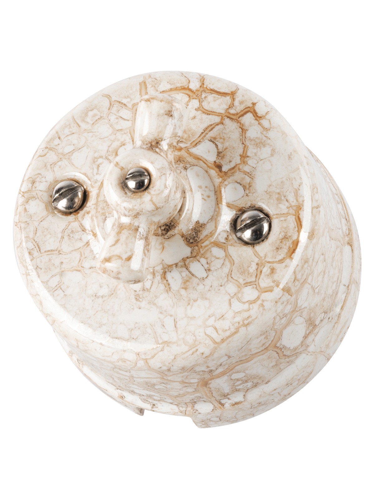 Выключатель фарфоровый поворотный перекрёстный с ручкой (бантик) 10А мраморный Болонь TDM — изображение 2