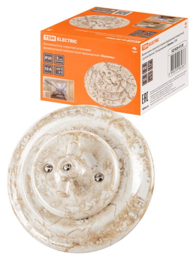 Выключатель СУ фарфоровый поворотный с ручкой (бантик) 10А мраморный Болонь TDM