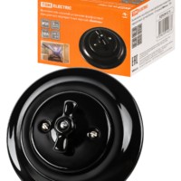 Выключатель СУ фарфоровый поворотный перекрёстный с ручкой (бантик) 10А черный Болонь TDM