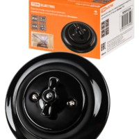 Выключатель СУ фарфоровый поворотный с ручкой (бантик) 10А черный Болонь TDM