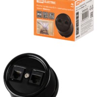 Розетка ТФ RJ11 + ПК RJ45 черная «Болонь» TDM