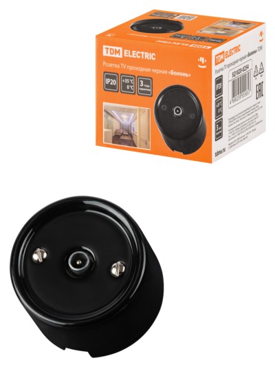 Розетка ТВ проходная черная «Болонь» TDM