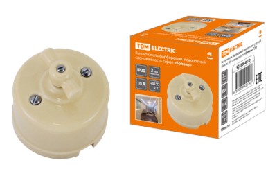 Выключатель фарфоровый поворотный с ручкой (бантик) 10А сл. кость Болонь TDM