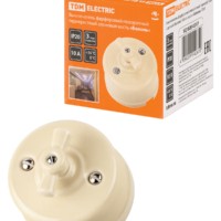 Выключатель фарфоровый поворотный перекрёстный с ручкой (бантик) 10А сл. кость Болонь TDM