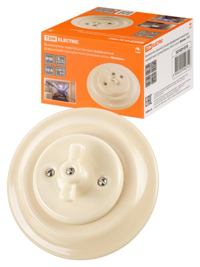 Выключатель СУ фарфоровый поворотный с ручкой (бантик) 10А сл. кость Болонь TDM