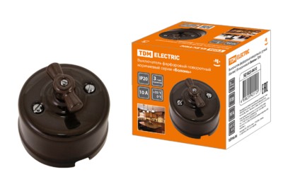 Выключатель фарфоровый поворотный с ручкой (бантик) 10А коричневый Болонь TDM