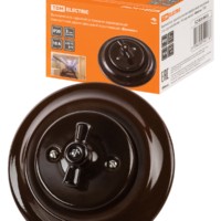 Выключатель 2кл. СУ фарфоровый поворотный с ручкой (бантик) 10А коричневый Болонь TDM