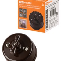 Выключатель фарфоровый поворотный перекрёстный с ручкой (бантик) 10А коричневый Болонь TDM