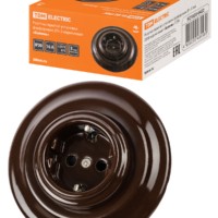 Розетка скрытой установки фарфоровая 2П+З 16А 250В коричневая «Болонь» TDM