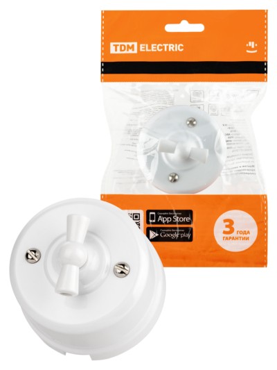 Выключатель 2кл. поворотный с ручкой (бантик) 10А белый Виви TDM