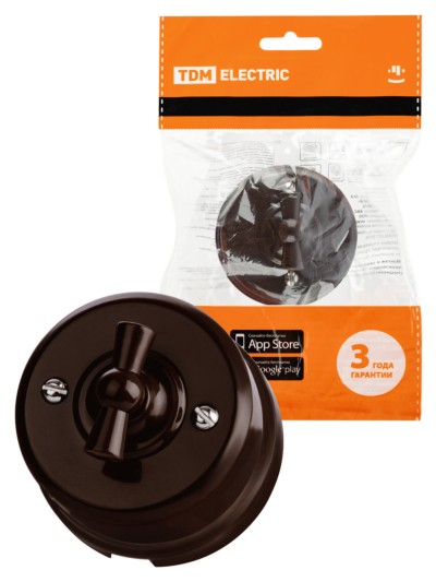 Выключатель поворотный проходной с ручкой (бантик) 10А коричневый Виви TDM