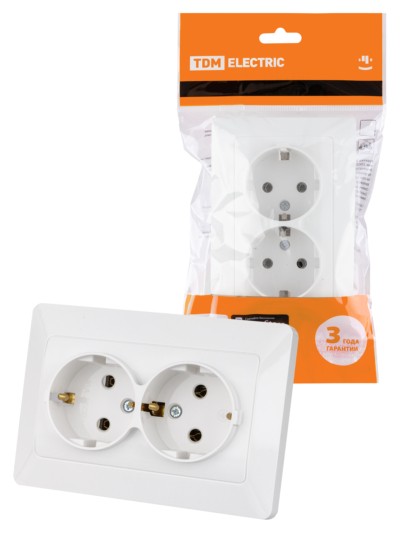 Розетка двойная 2П+З 16А 250В белая “Ильмень” TDM