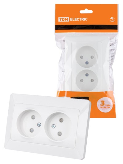 Розетка двойная 2П с защ. шт. 10А 250В белая “Ильмень” TDM