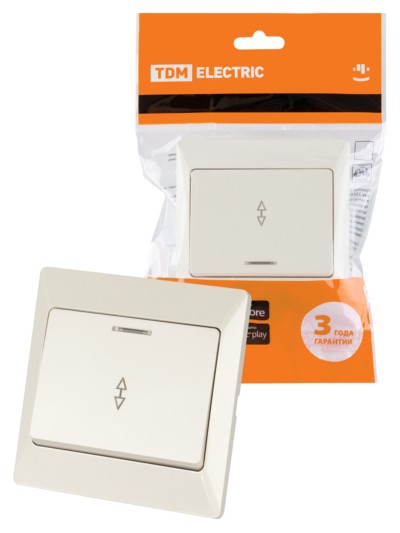 Выключатель 1кл. проходной с подсветкой 10А сл. кость Ильмень   TDM