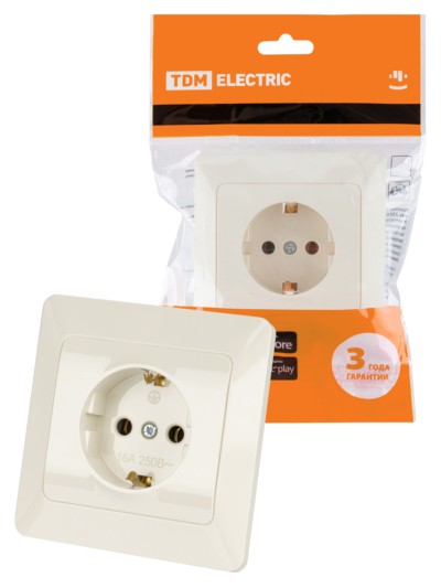 Розетка 2П+З 16А 250В сл. кость “Ильмень” TDM
