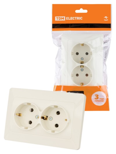 Розетка двойная 2П+З 16А 250В сл. кость “Ильмень” TDM