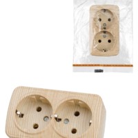 Розетка двойная 2П+3 открытой установки IP20 16А, сосна “Дача” Народная