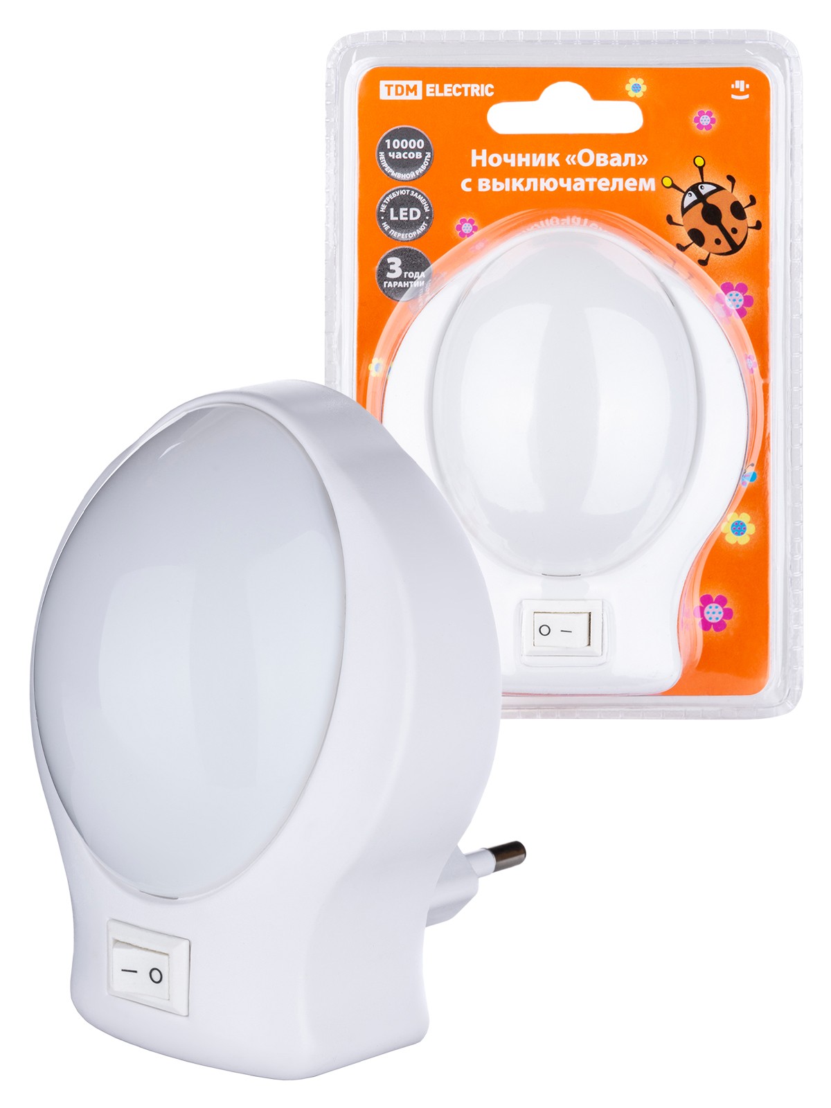Ночник "Овал" с выключателем, белый, 0,5 Вт, 220 В TDM — изображение 5