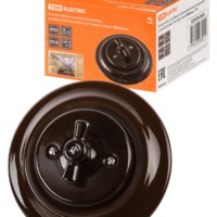 Выключатель СУ фарфоровый поворотный перекрёстный с ручкой (бантик) 10А коричневый Болонь TDM