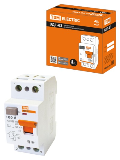 Устройство защитного отключения ВД1-63 2Р 100А 500мА TDM