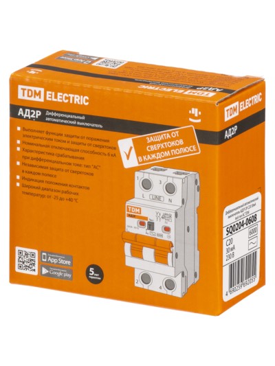 Выключатель АВДТ АД2P 2Р С20 30мА 6кА тип АС TDM — изображение 7