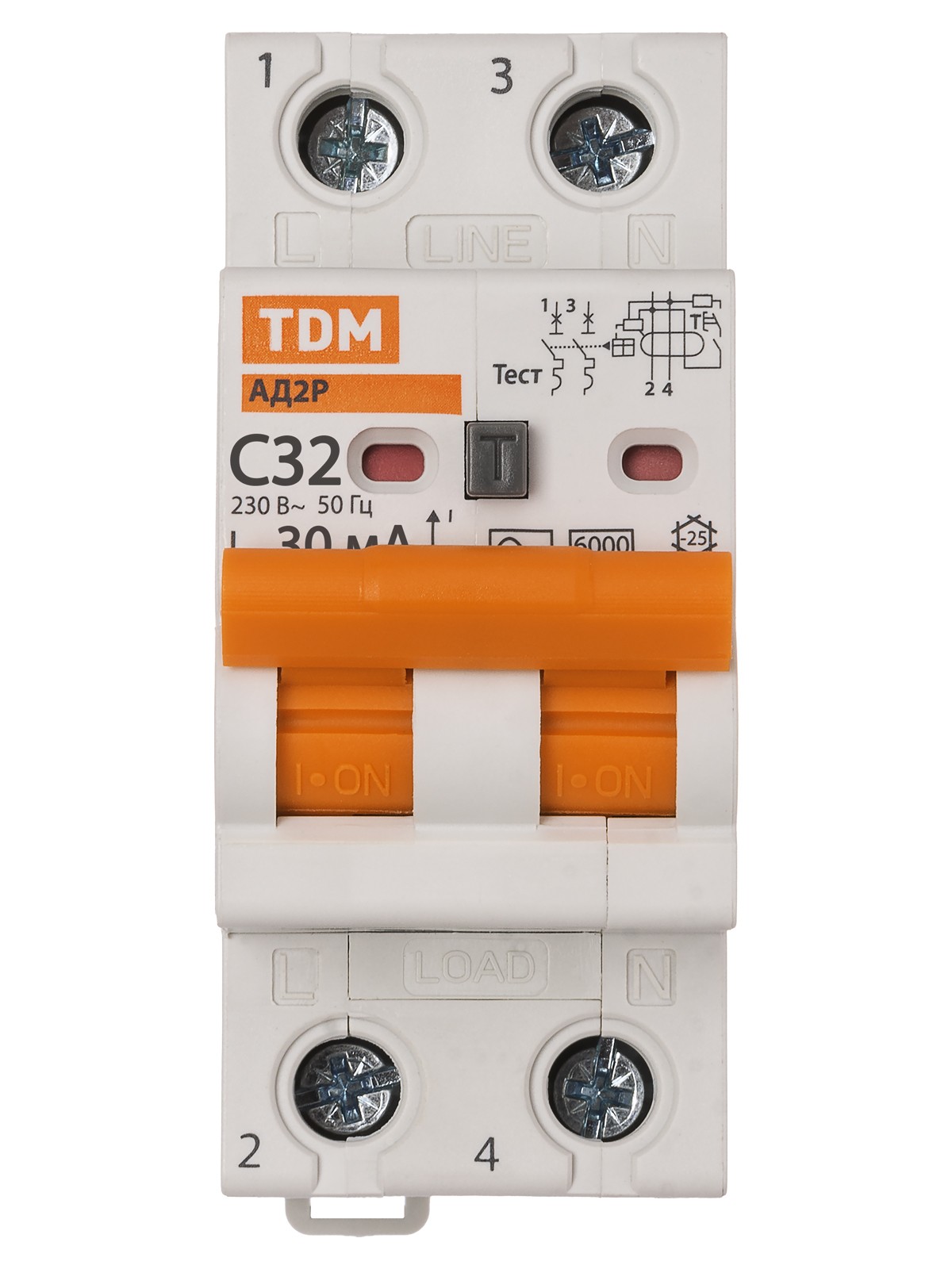 Выключатель АВДТ АД2P 2Р С32 30мА 6кА тип АС TDM — изображение 3