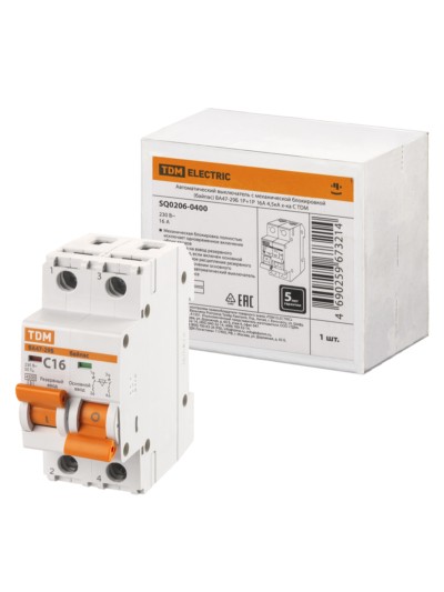 Выключатель ВА с механической блокировкой (байпас) 1Р+1Р 16А 4,5кА х-ка C TDM
