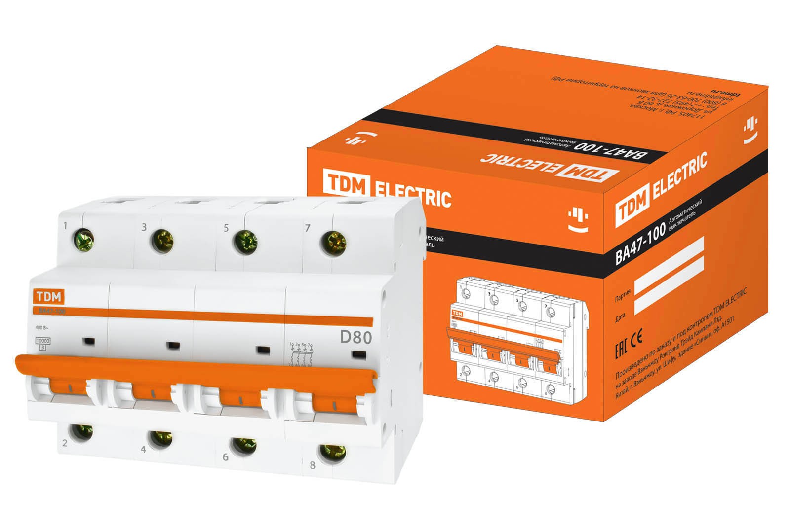 Авт. выкл. ВА47-100 4Р 80А 10кА х-ка D TDM