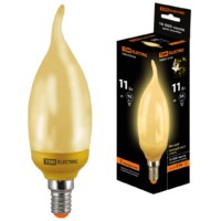 Лампа энергосберегающая КЛЛ СGW 11Вт 2700К Е14 золотая свеча на ветру mini TDM