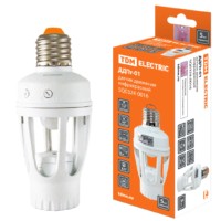 Датчик движения патрон ДДПт-01 60Вт, 10-300с, 6м, 3+Лк, 120(сбоку)+360(сверху)гр IP20, TDM