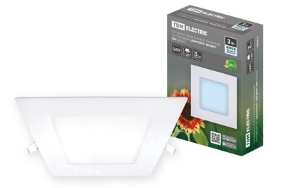 Светильник ультратонкий встраиваемый светодиодный “Даунлайт” квадрат СВО (белый) 3 Вт 4000К TDM